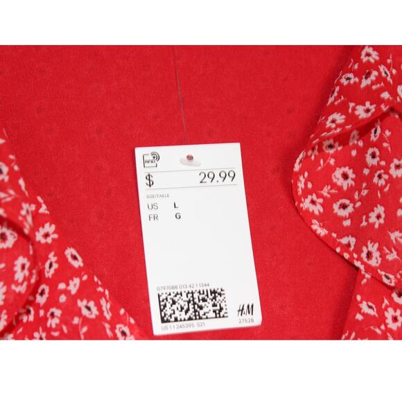H&M Divided Red Floral Tiered Ruffle Dress NWT Size Large - Picture 4 of 7